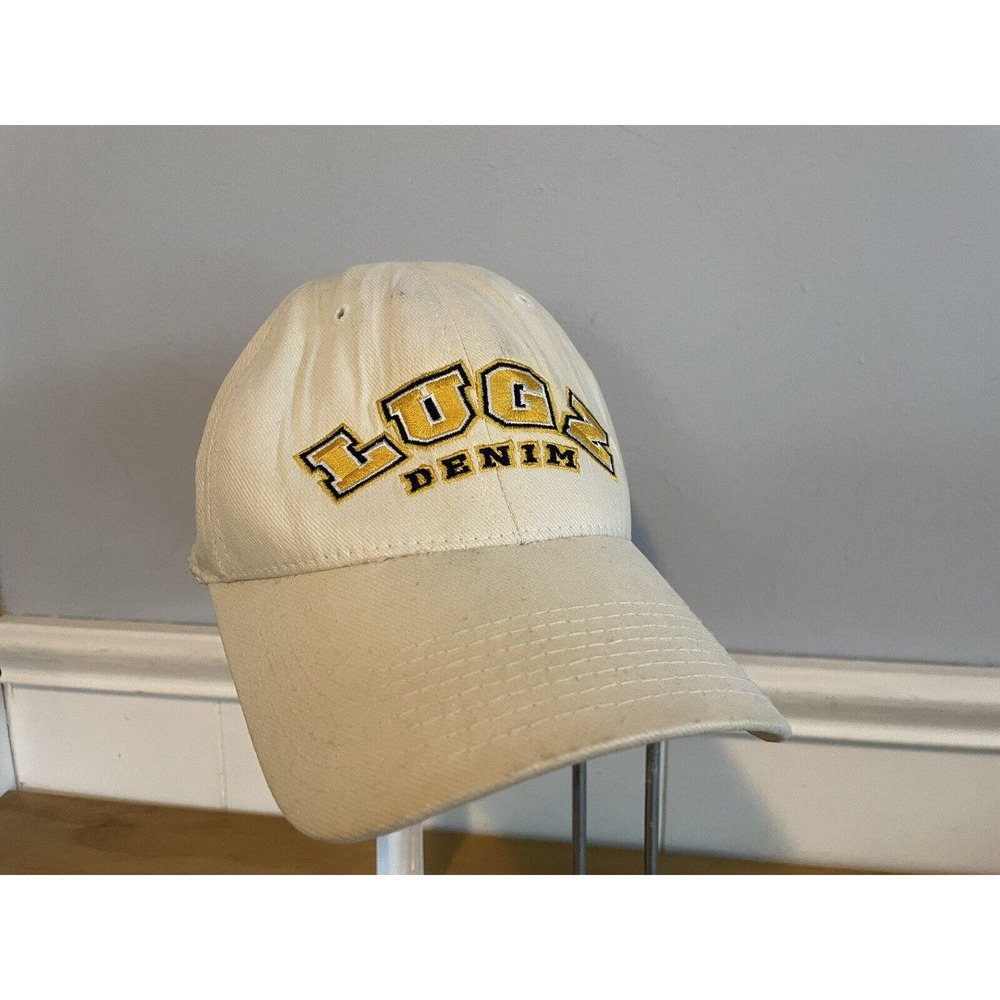 VTG Y2K LUGZ Strapback Hat Embroidered Patch Logo White Adjustable Baseball Cap